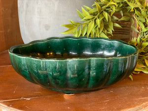 Vintage Ribbed Green Pottery Planter