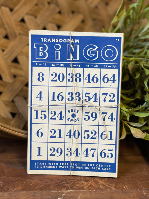 Stack of 8 Cream and Blue Vintage Bingo Cards