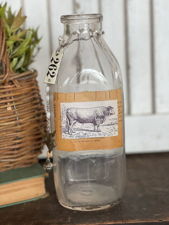Decorative Milk Bottle with Found Vintage Items