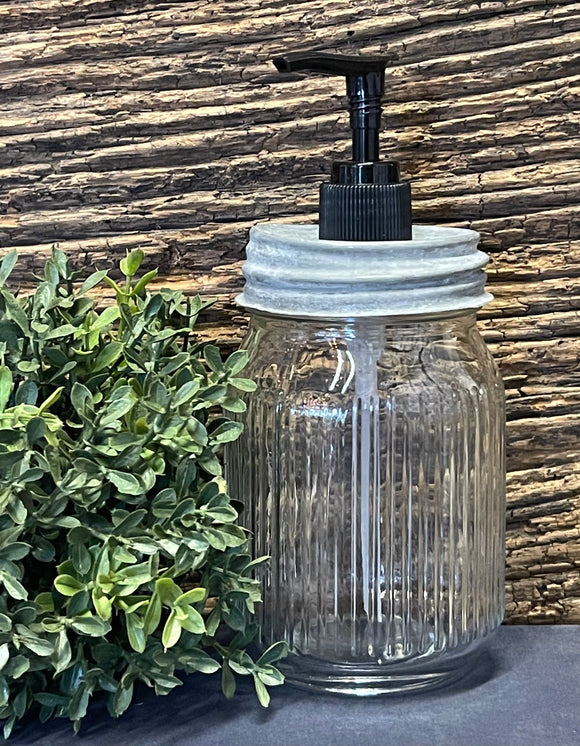 Striped-Glass Jar Dispenser w/ Vintage Zinc Lid