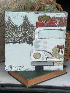 Jill Harper 8"  White Truck w/ Gifts Canvas Art