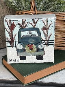 Jill Harper 5" Blue Truck with Tree & Cardinals Canvas Art