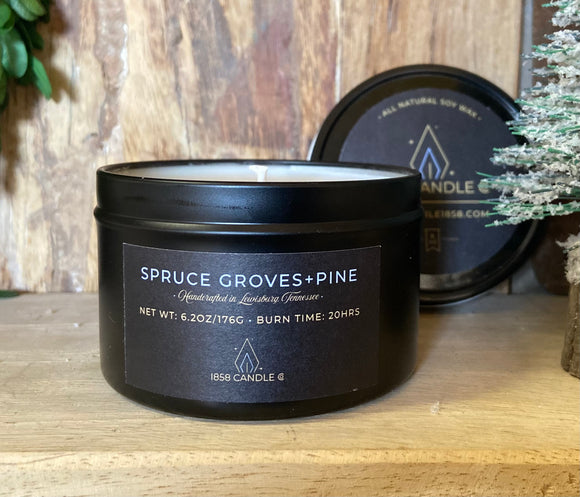 Spruce Groves + Pine 6oz Soy Candle in Travel Tin