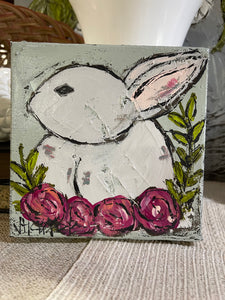 Jill Harper 6" Bunny w/ Roses Canvas Art