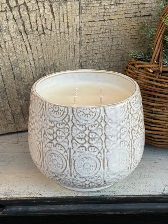 Spiced Apples + Evergreen 36oz Soy Candle in Pottery