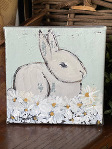 Jill Harper 5" Bunny w/ Daisies Canvas Art