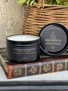 Lavender + Sandalwood 6oz Soy Candle in Travel Tin