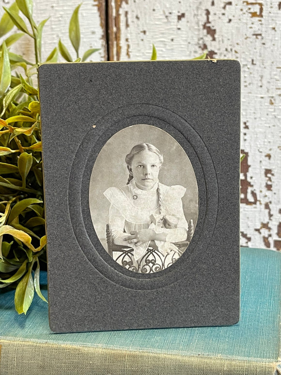 Antique Card Photo of Girl in Pigtails