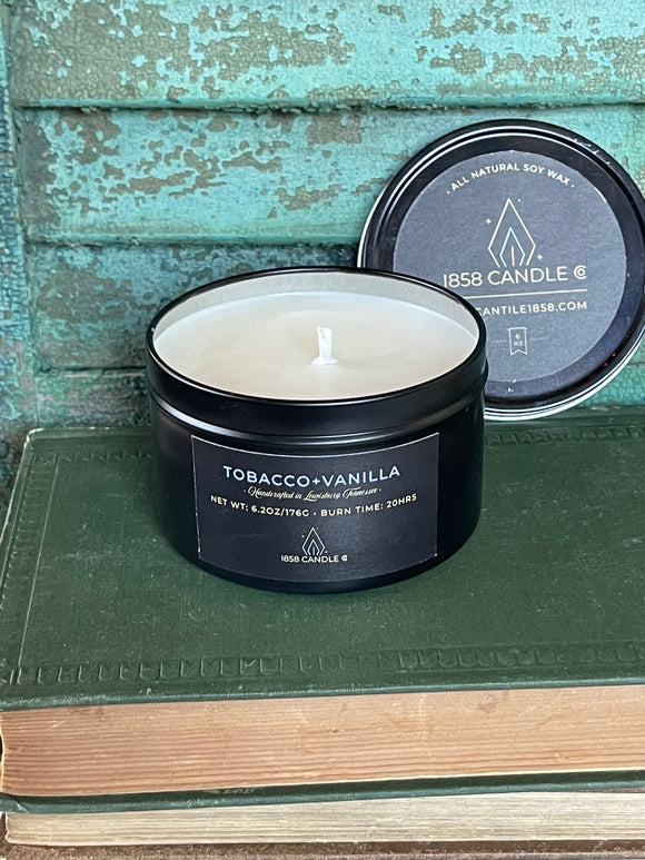 Tobacco + Vanilla 6oz Soy Candle in Travel Tin