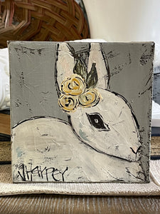 Jill Harper 6" Bunny w/ Flowers Canvas Art