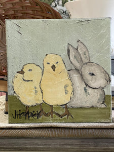 Jill Harper 8" Bunny & Chicks Canvas Art