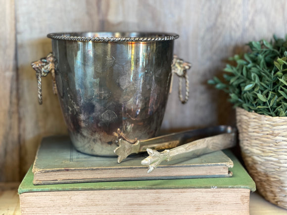 Vintage Silver Plate Ice Bucket and Tong Set