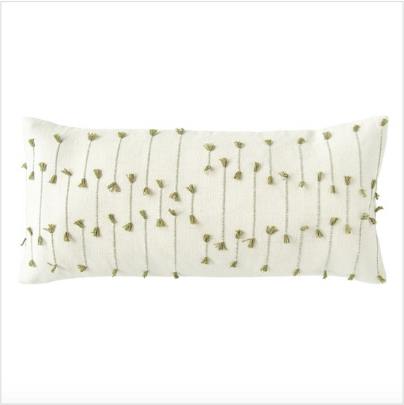 Hand-Woven Cotton Blend Lumbar Pillow w/ Woven Tassels