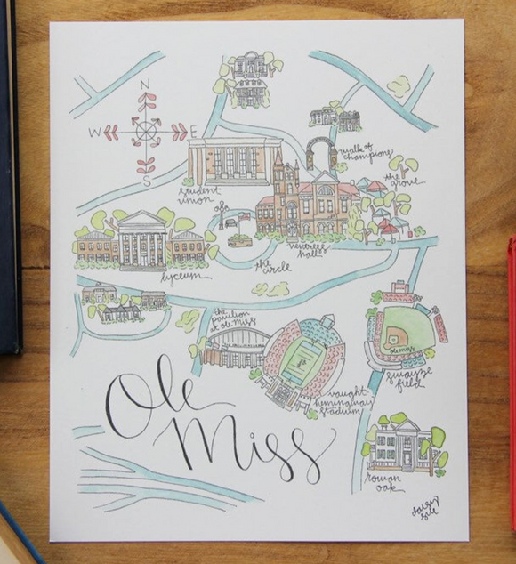 Ole Miss Watercolor Print