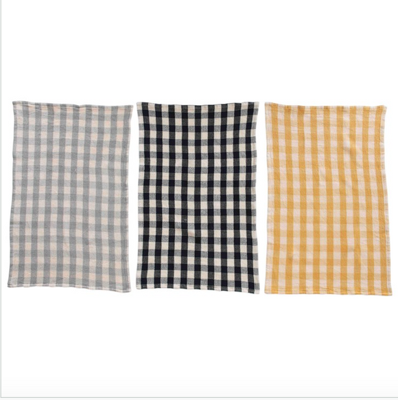 Gingham Cotton Waffle Weave Tea Towel Set