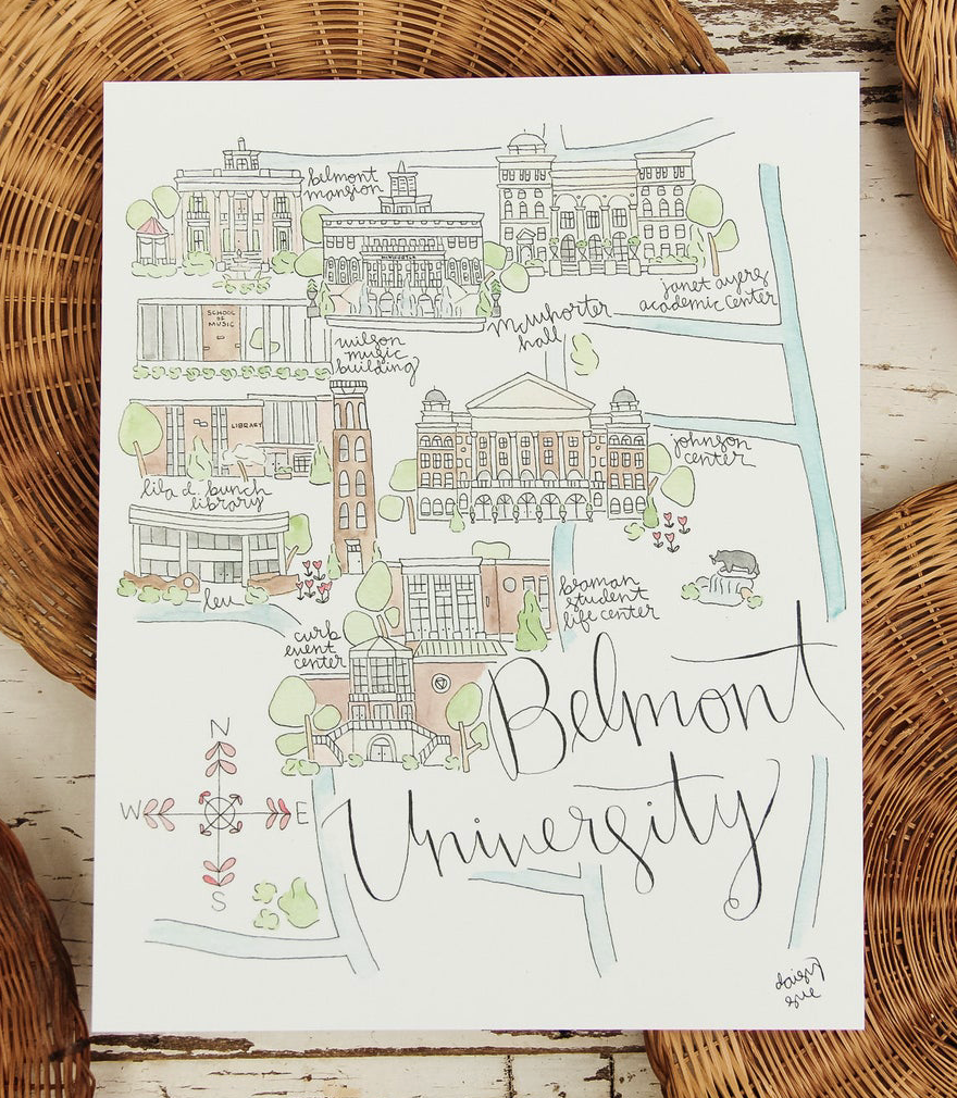 Belmont University Watercolor Print – The Gentleman's Stache, DBA ...