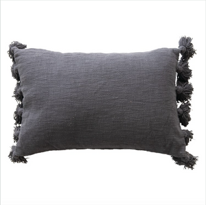 Slate Blue Cotton Slub Lumbar Pillow w/ Tassels