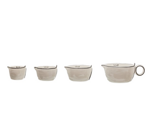 White Stoneware Measuring Cup Set w/ Black Rim