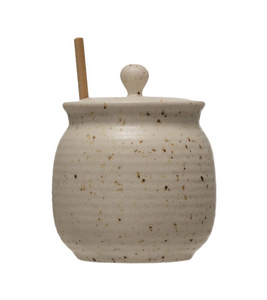 Natural Speckled Stoneware Honey Jar w/ Dipper
