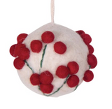 Felt Ball Ornament w/ Pom-Pom Appliquéd Berries