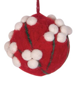 Felt Ball Ornament w/ Pom-Pom Appliquéd Berries