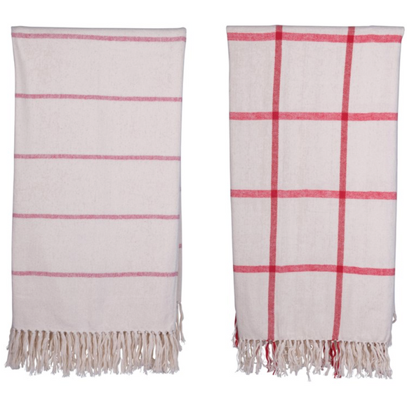 Red & Cream Brushed Cotton Throw