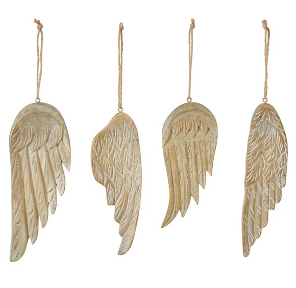 Hand-Carved Wooden Wing Ornament