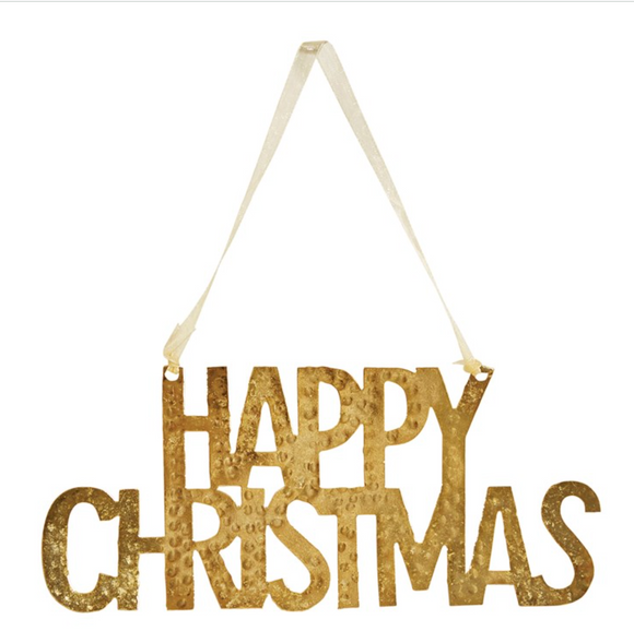 Hammered Gold Metal Happy Christmas Hanger