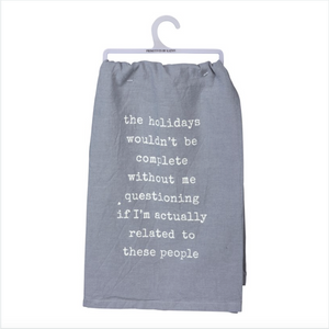 Grey "Related To These People" Tea Towel