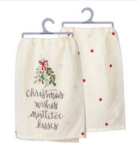 Christmas Wishes Mistletoe Kisses Tea Towel