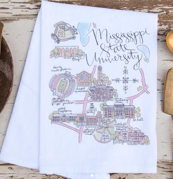 Mississippi State University Map Tea Towel