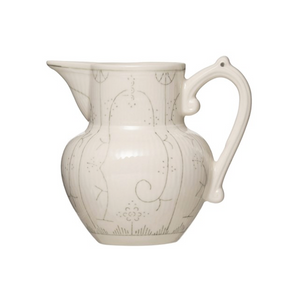 Vintage-Style Hand-Painted Stoneware Pitcher