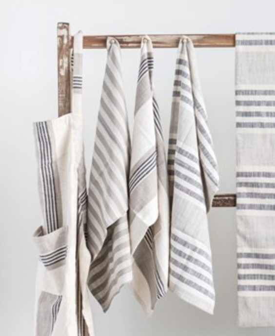 Black, Cream, & Taupe Striped Cotton Tea Towel Set