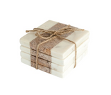 Square White & Natural Marble Coaster Set