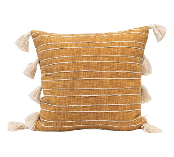 Mustard Striped Pillow w/ Tassels