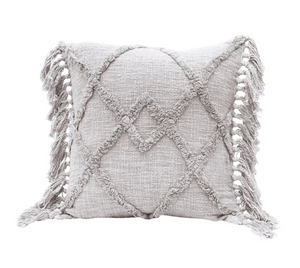 Square Grey Tufted Pillow w/ Tassels
