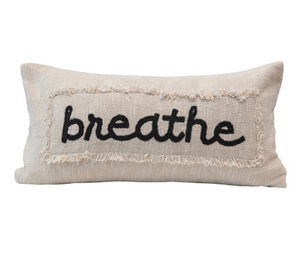 Breathe Embroidered Pillow w/ Eyelash Fringe