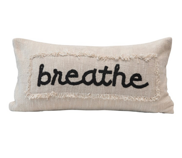Breathe Embroidered Pillow w/ Eyelash Fringe
