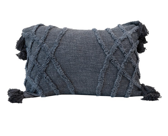 Navy Tufted Slub Pillow w/ Tassels