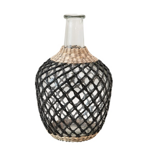 Glass Decanter w/ Black & Natural Seagrass Sleeve