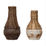 Hand-Woven Ratten & Distressed Clay Vase