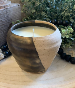 Coffee 8oz Soy Candle in Custom Handmade Pottery