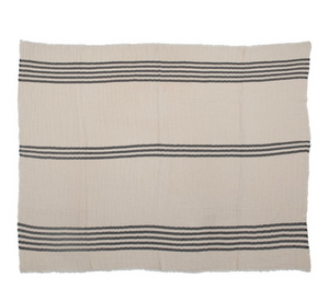 Cream & Black Throw w/ Stitched Stripes