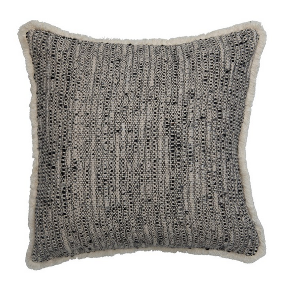 Black & Cream Chambray Pillow w/ Fringe