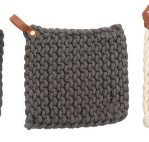 Crochet Pot Holder w/ Leather Loop