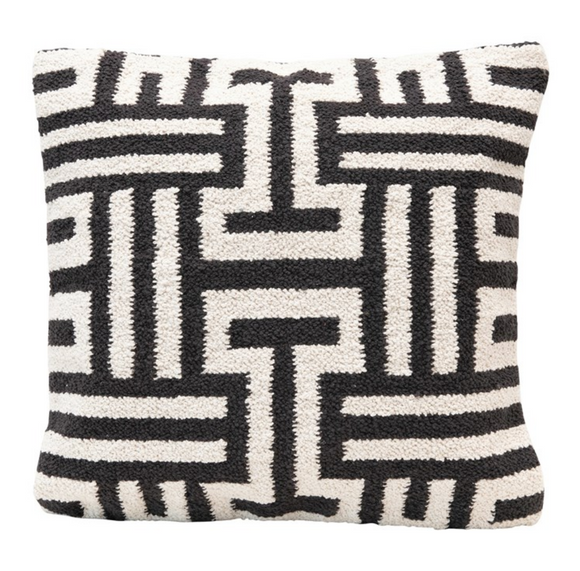 Black & White Abstract Woven Pillow