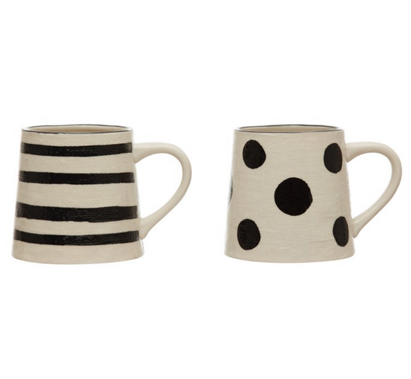 Black & White Linen-Textured Stoneware Mug