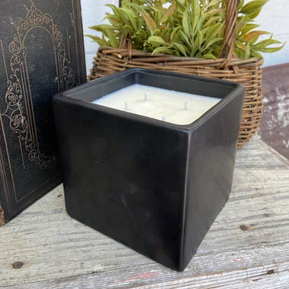 Lavender + Sandalwood 36oz Soy Candle in Square Pottery