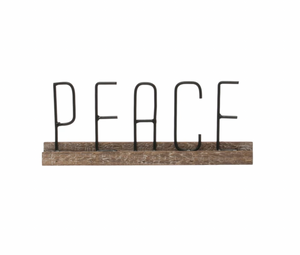 Metal & Wood "Peace" Mantel Sitter