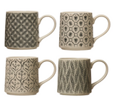 Black & Cream Stamped Stoneware Mug